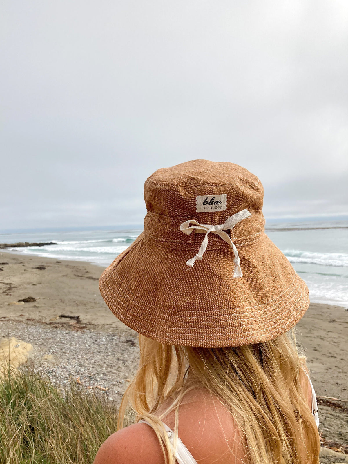 Wide Brim Sun Hat in Rust Linen Fabric for Women with Adjustable Fit
