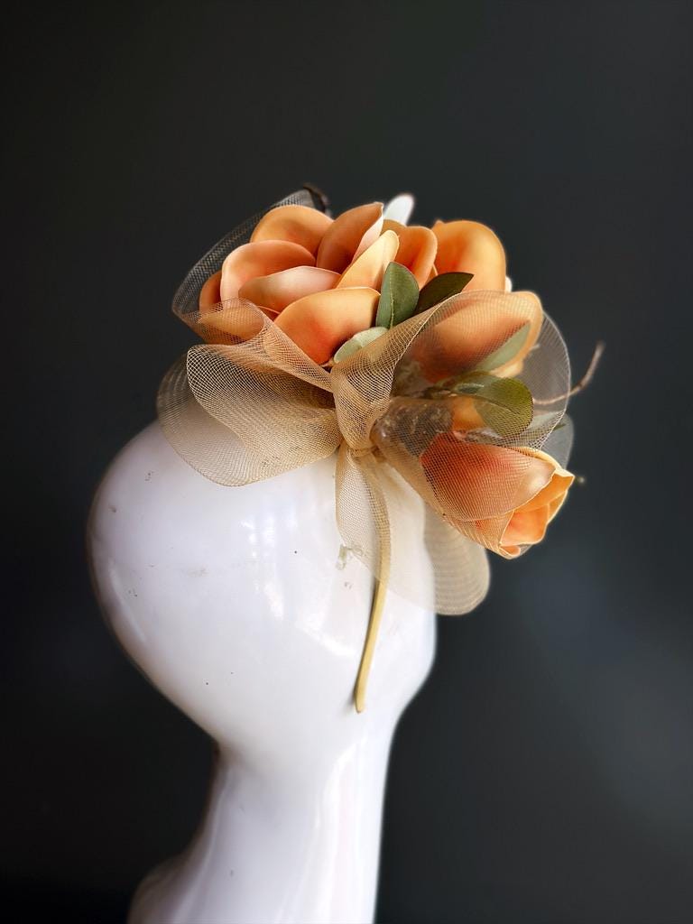 Burnt Orange Fascinator Hat for Kentucky Derby Horse Race Hat for women