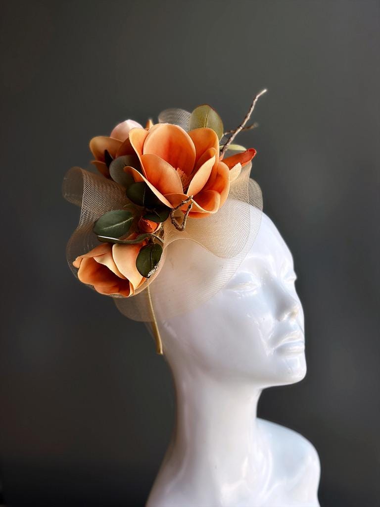 Burnt Orange Fascinator Hat for Kentucky Derby Horse Race Hat for women