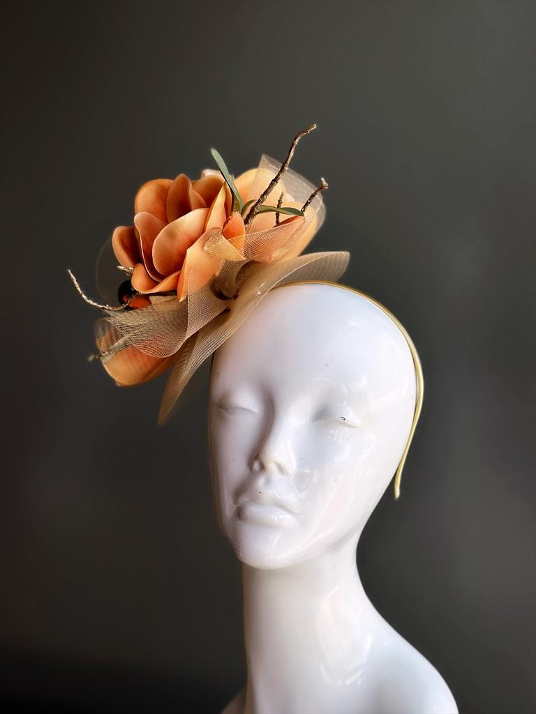 Burnt Orange Fascinator Hat for Kentucky Derby Horse Race Hat for women