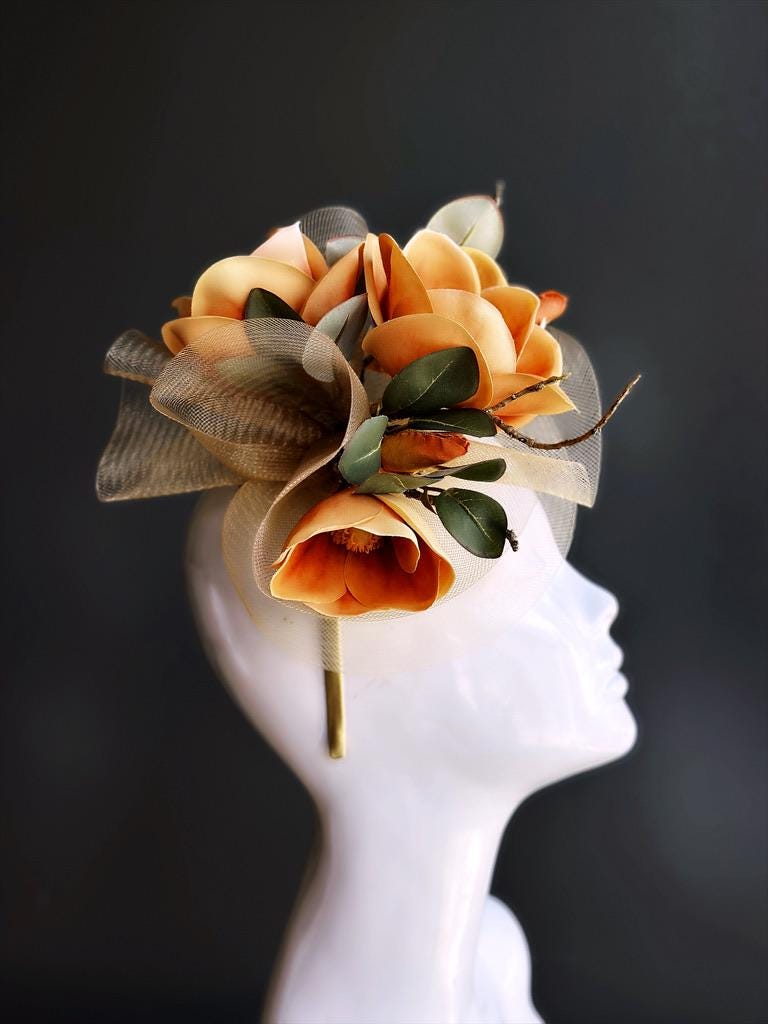 Burnt Orange Fascinator Hat for Kentucky Derby Horse Race Hat for women