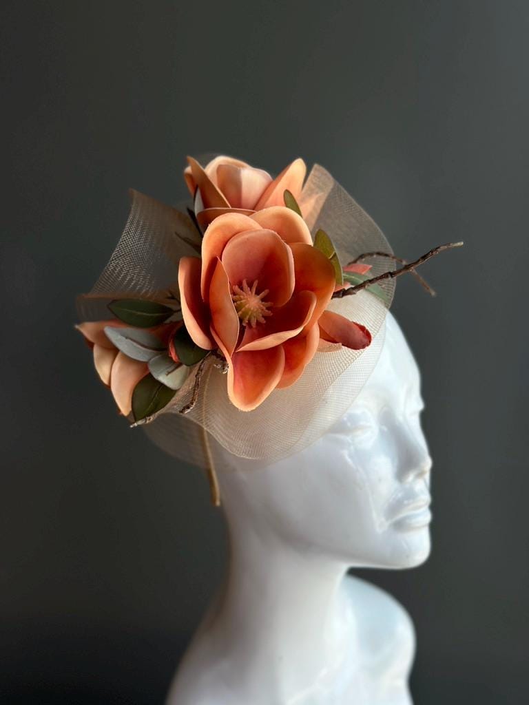 Burnt Orange Fascinator Hat for Kentucky Derby Horse Race Hat for women