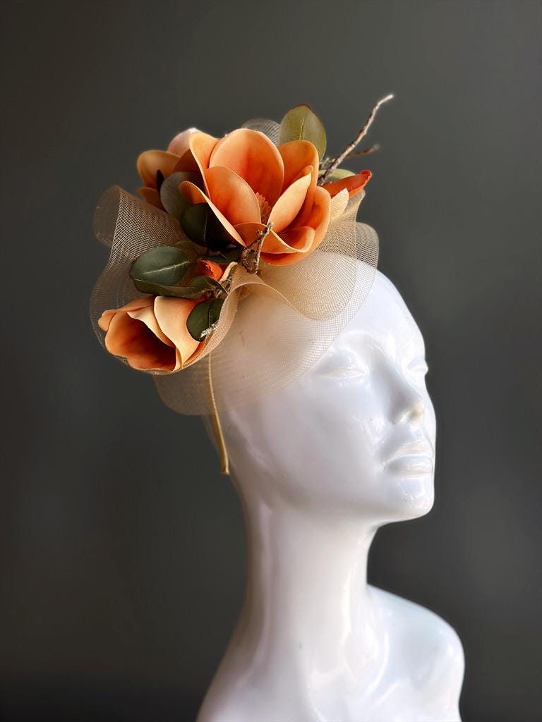 Burnt Orange Fascinator Hat for Kentucky Derby Horse Race Hat for women