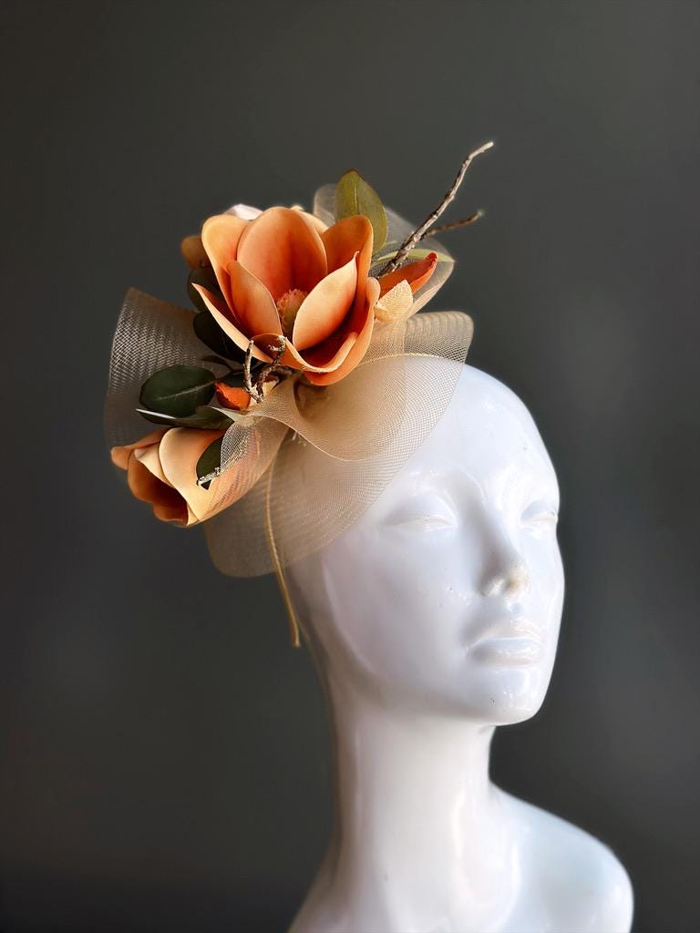 Burnt Orange Fascinator Hat for Kentucky Derby Horse Race Hat for women