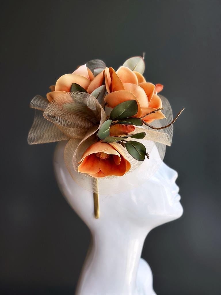Burnt Orange Fascinator Hat for Kentucky Derby Horse Race Hat for women