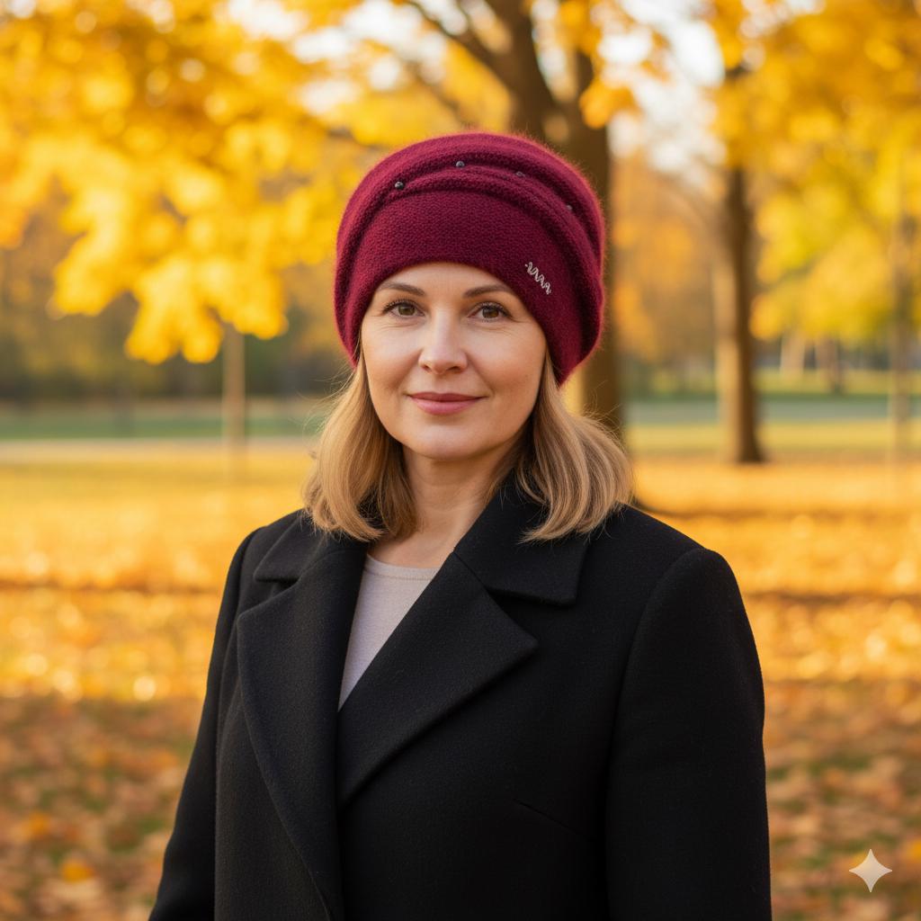 Women's Angora Wool Winter Hat – Double Layer Warm Beanie, Cozy Gift for Mom or Grandma