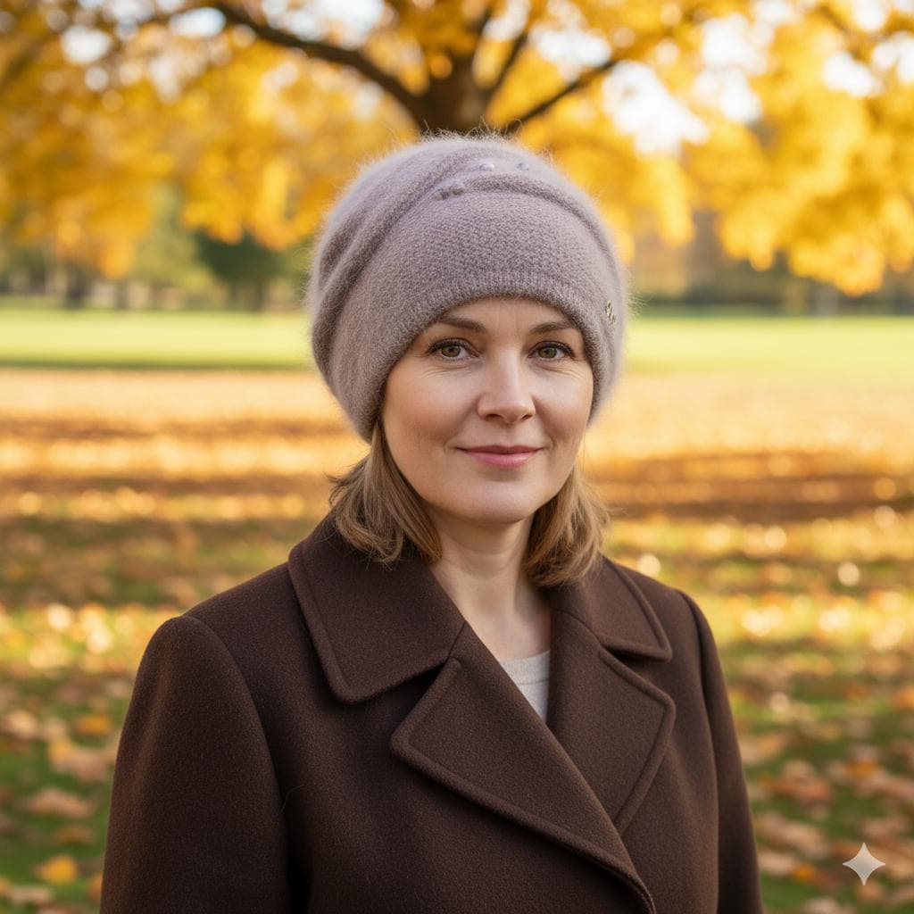 Women's Angora Wool Winter Hat – Double Layer Warm Beanie, Cozy Gift for Mom or Grandma