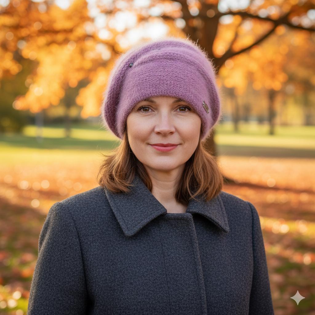 Women's Angora Wool Winter Hat – Double Layer Warm Beanie, Cozy Gift for Mom or Grandma