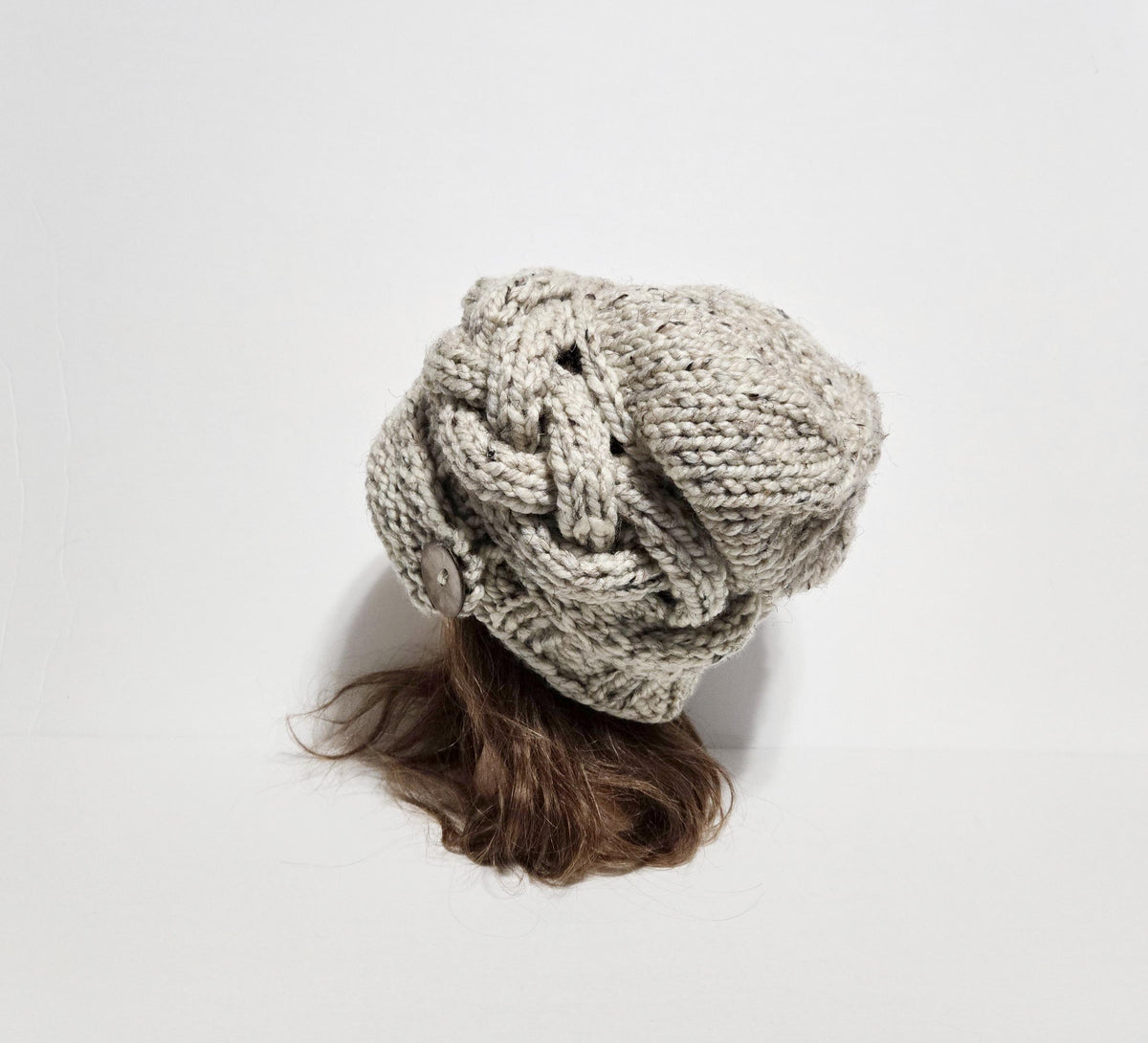 Chunky Knit Cloche Hat, Slouchy Cable Knit Beanie with Coconut Button, MADE TO ORDER