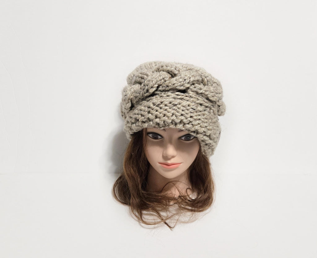 Chunky Knit Cloche Hat, Slouchy Cable Knit Beanie with Coconut Button, MADE TO ORDER