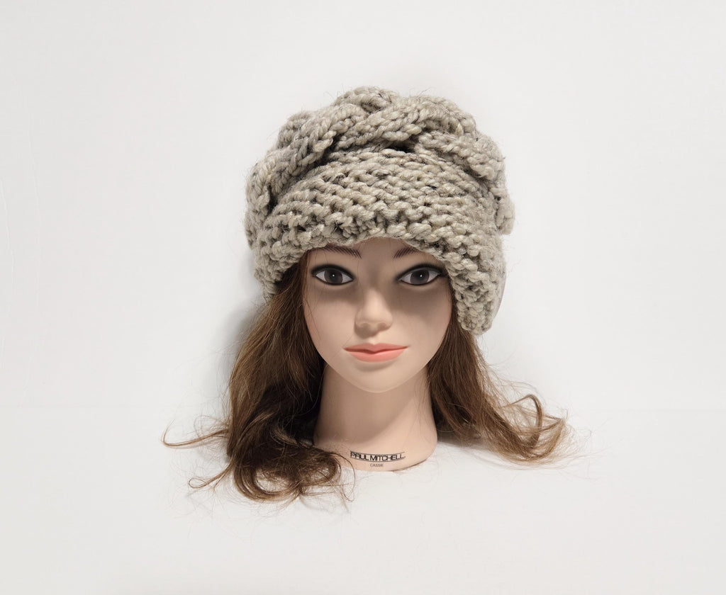 Chunky Knit Cloche Hat, Slouchy Cable Knit Beanie with Coconut Button, MADE TO ORDER