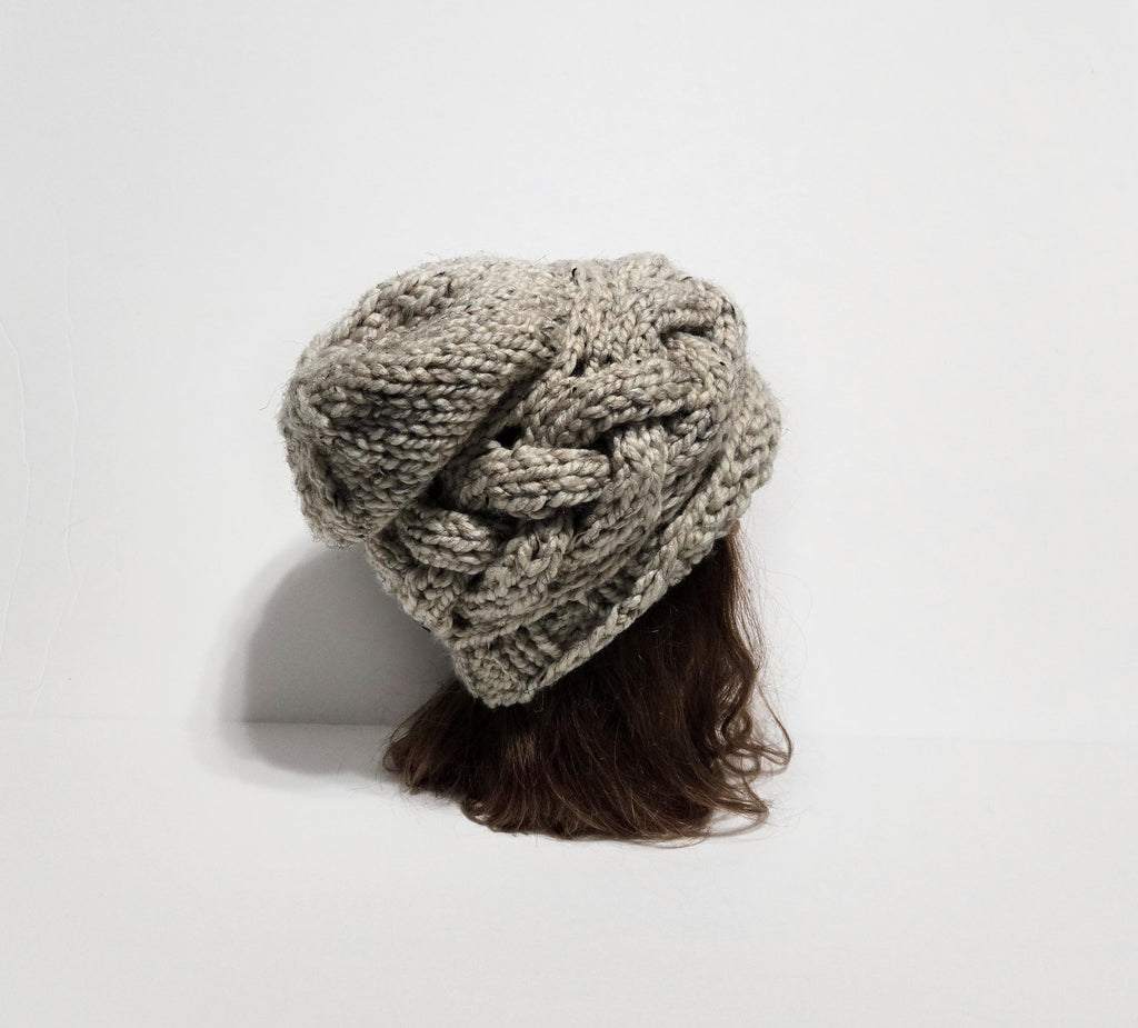 Chunky Knit Cloche Hat, Slouchy Cable Knit Beanie with Coconut Button, MADE TO ORDER