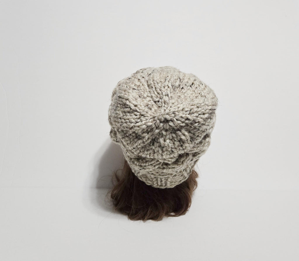 Chunky Knit Cloche Hat, Slouchy Cable Knit Beanie with Coconut Button, MADE TO ORDER