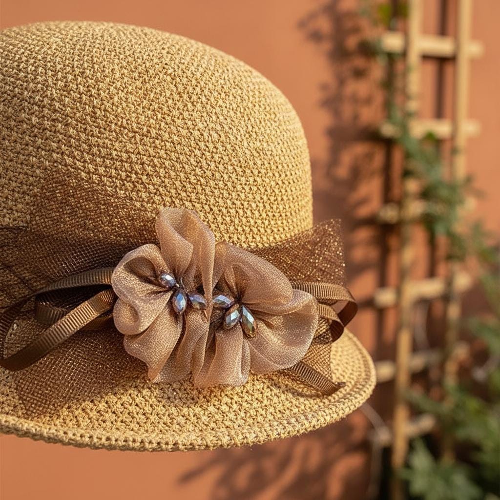 Vintage Floral Summer Cloche Hat for Women, Elegant Sun Protection Hat, Valentine Gift, Mother's Gift, New Year Fashion Accessory