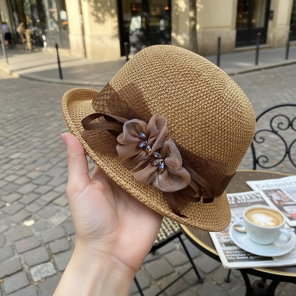 Vintage Floral Summer Cloche Hat for Women, Elegant Sun Protection Hat, Valentine Gift, Mother's Gift, New Year Fashion Accessory
