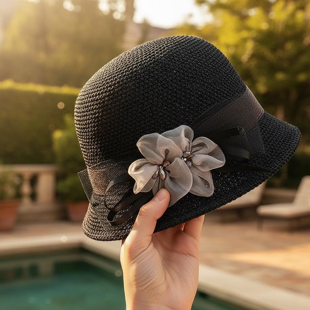 Vintage Floral Summer Cloche Hat for Women, Elegant Sun Protection Hat, Valentine Gift, Mother's Gift, New Year Fashion Accessory