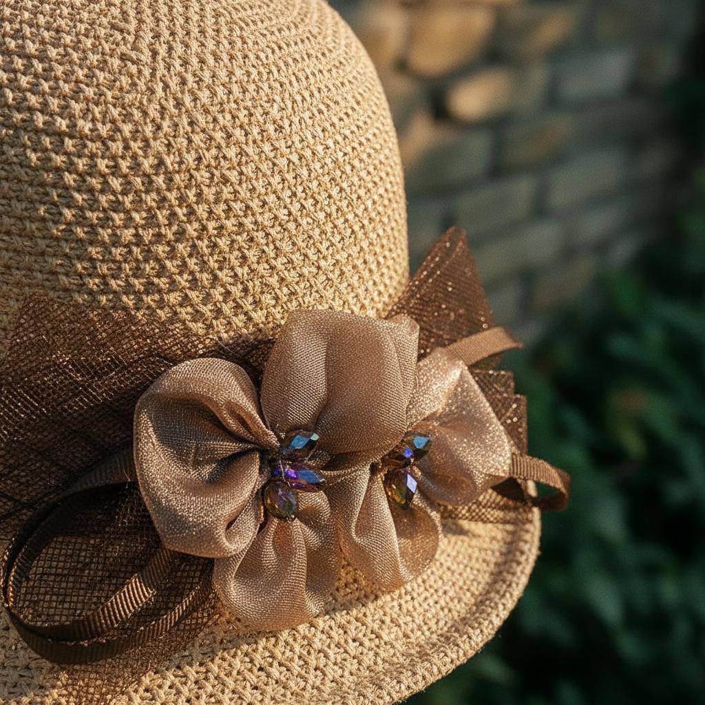 Vintage Floral Summer Cloche Hat for Women, Elegant Sun Protection Hat, Valentine Gift, Mother's Gift, New Year Fashion Accessory