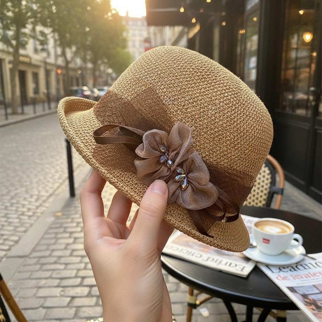 Vintage Floral Summer Cloche Hat for Women, Elegant Sun Protection Hat, Valentine Gift, Mother's Gift, New Year Fashion Accessory