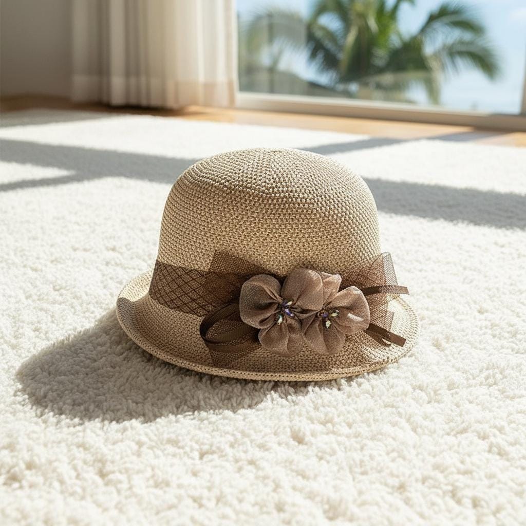 Vintage Floral Summer Cloche Hat for Women, Elegant Sun Protection Hat, Valentine Gift, Mother's Gift, New Year Fashion Accessory