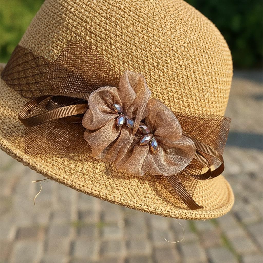 Vintage Floral Summer Cloche Hat for Women, Elegant Sun Protection Hat, Valentine Gift, Mother's Gift, New Year Fashion Accessory