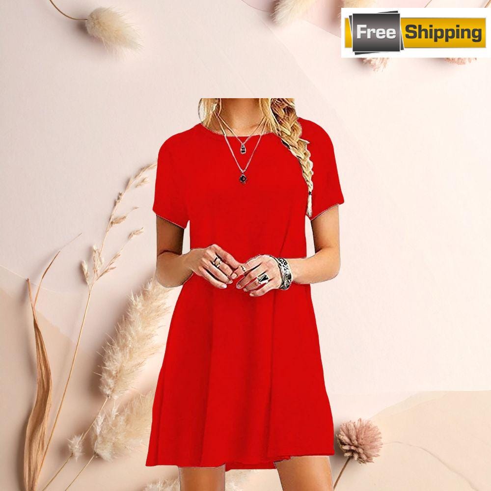 Women's Vintage Casual T-Shirt Dress | O-Neck Short Sleeve Loose Mini Dress | Summer Streetwear Sundress