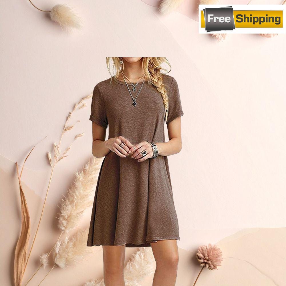 Women's Vintage Casual T-Shirt Dress | O-Neck Short Sleeve Loose Mini Dress | Summer Streetwear Sundress