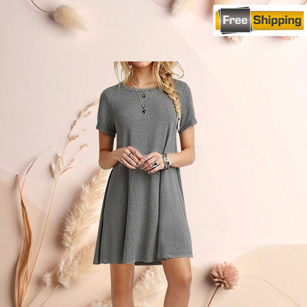 Women's Vintage Casual T-Shirt Dress | O-Neck Short Sleeve Loose Mini Dress | Summer Streetwear Sundress