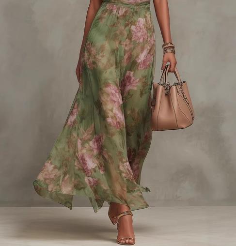 Elegant Women Halter Maxi Dress Floral Flowing Evening Dress