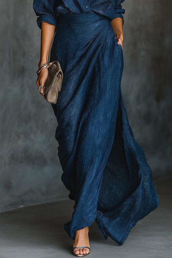 Teal Wrap Maxi Skirt Set Women Elegant Flowy Outfit Boho Minimalist Style