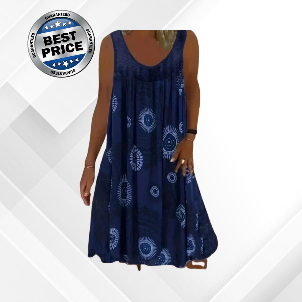 Plus Size Women's Lace Panel Floral Print Sleeveless Tank Dress - Casual Beach Dress for Summer