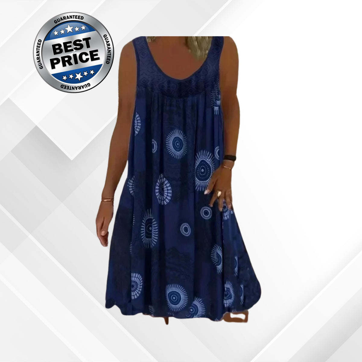Plus Size Women's Lace Panel Floral Print Sleeveless Tank Dress - Casual Beach Dress for Summer