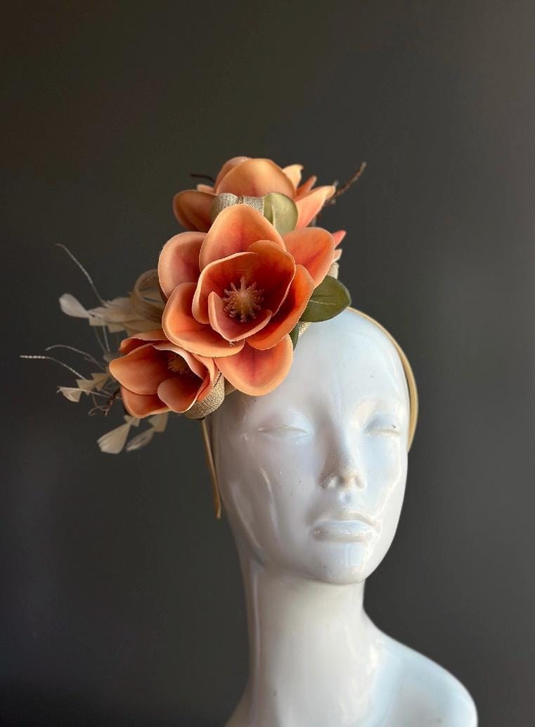 Burnt Orange Fascinator Hat for Kentucky Derby Horse Race Hat for women
