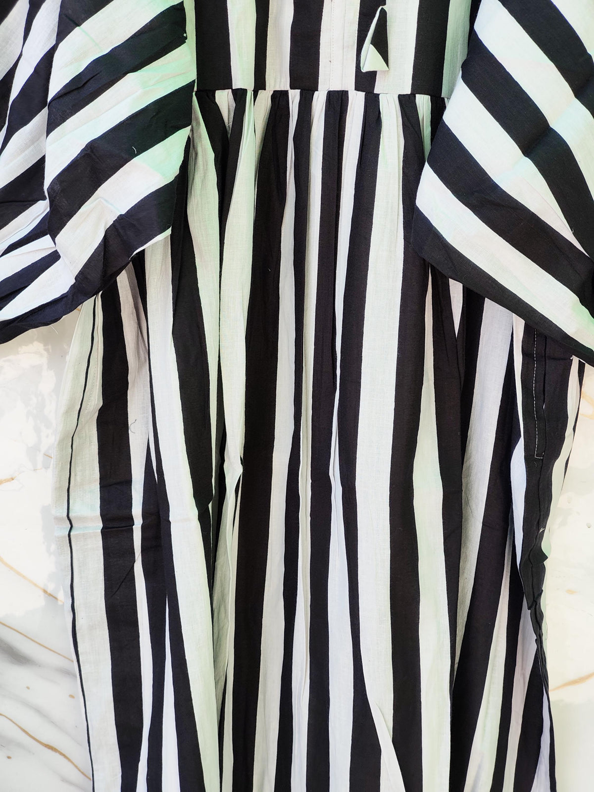 Black White Striped Midi Dress for Women | Puff Sleeve Cotton Dress | Casual Summer Dress | Boho Midi Dress | Loose Fit Dress