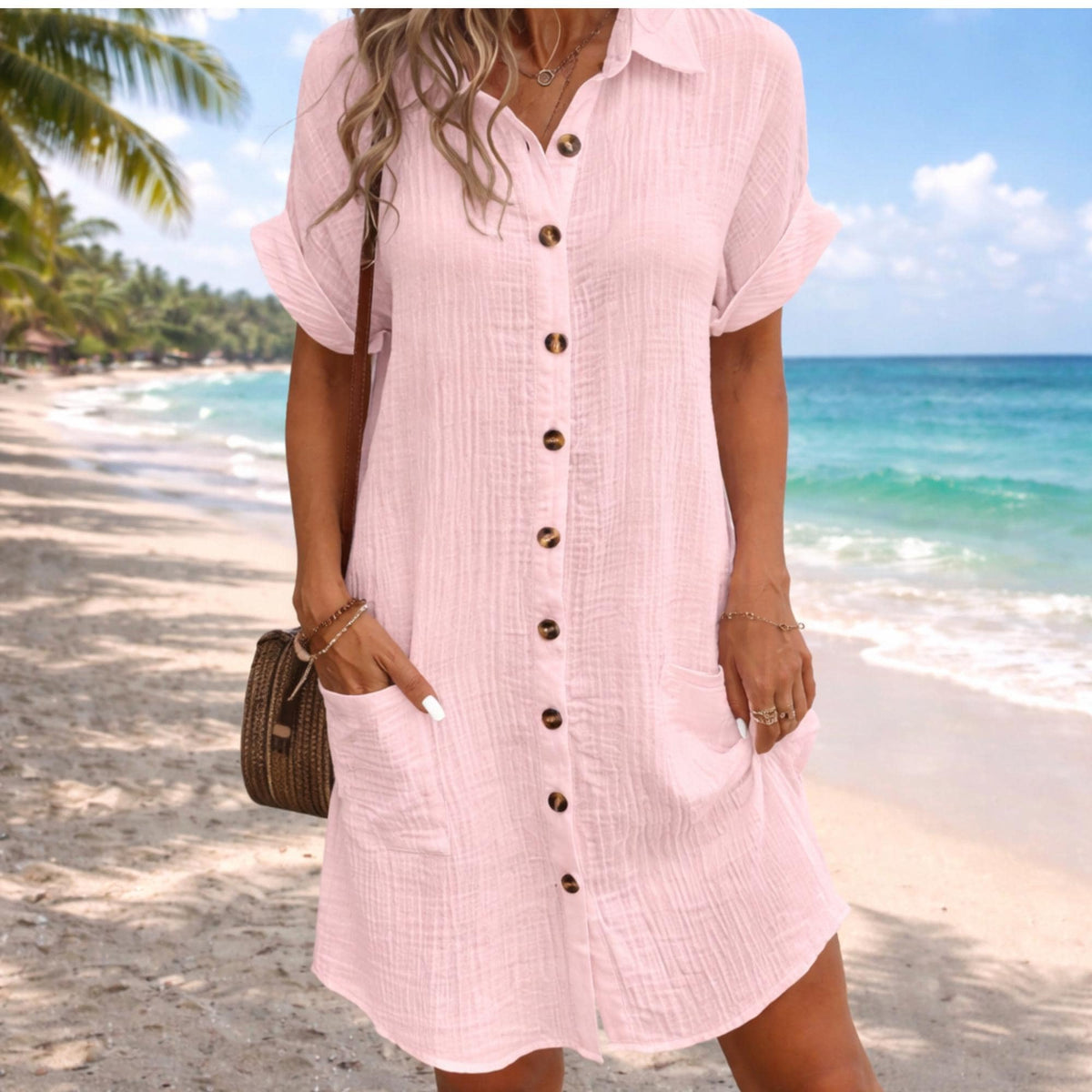 Women Button Down Shirt Dress |  | Short Sleeve Pocket Dress | Minimalist Everyday Outfit