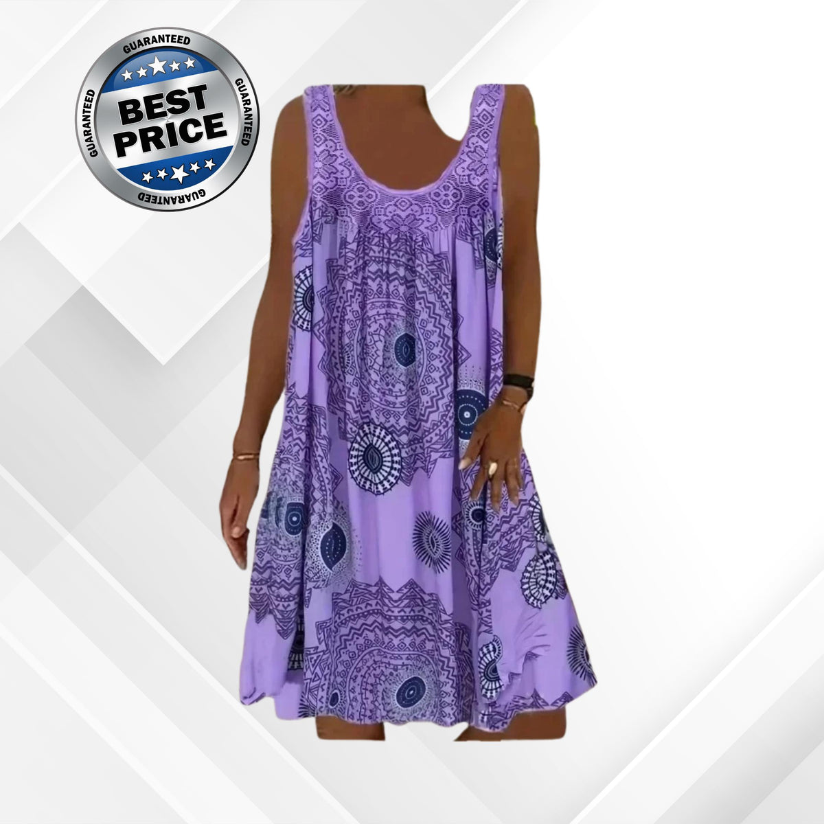 Plus Size Women's Lace Panel Floral Print Sleeveless Tank Dress - Casual Beach Dress for Summer