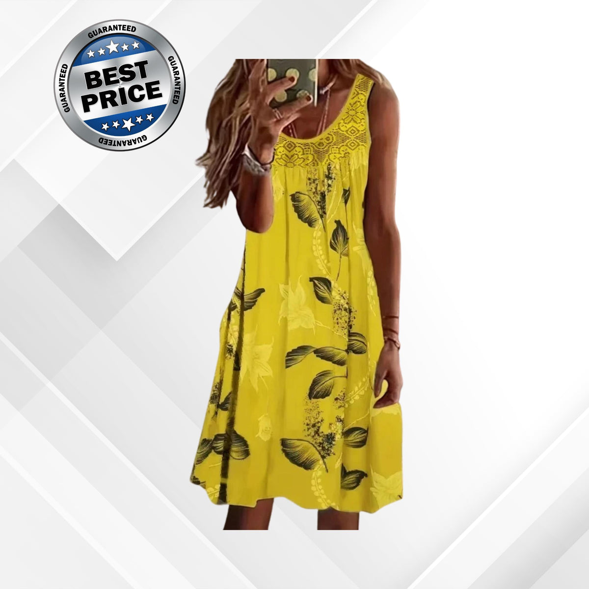 Plus Size Women's Lace Panel Floral Print Sleeveless Tank Dress - Casual Beach Dress for Summer