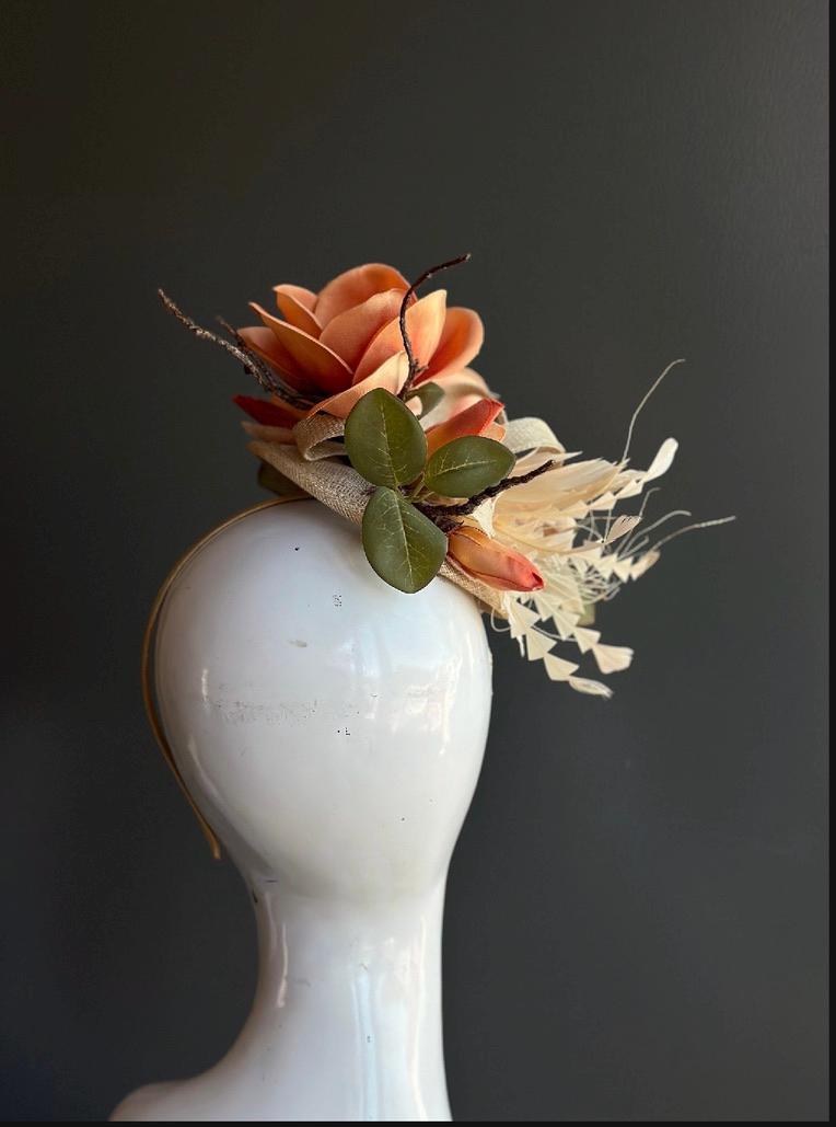 Burnt Orange Fascinator Hat for Kentucky Derby Horse Race Hat for women