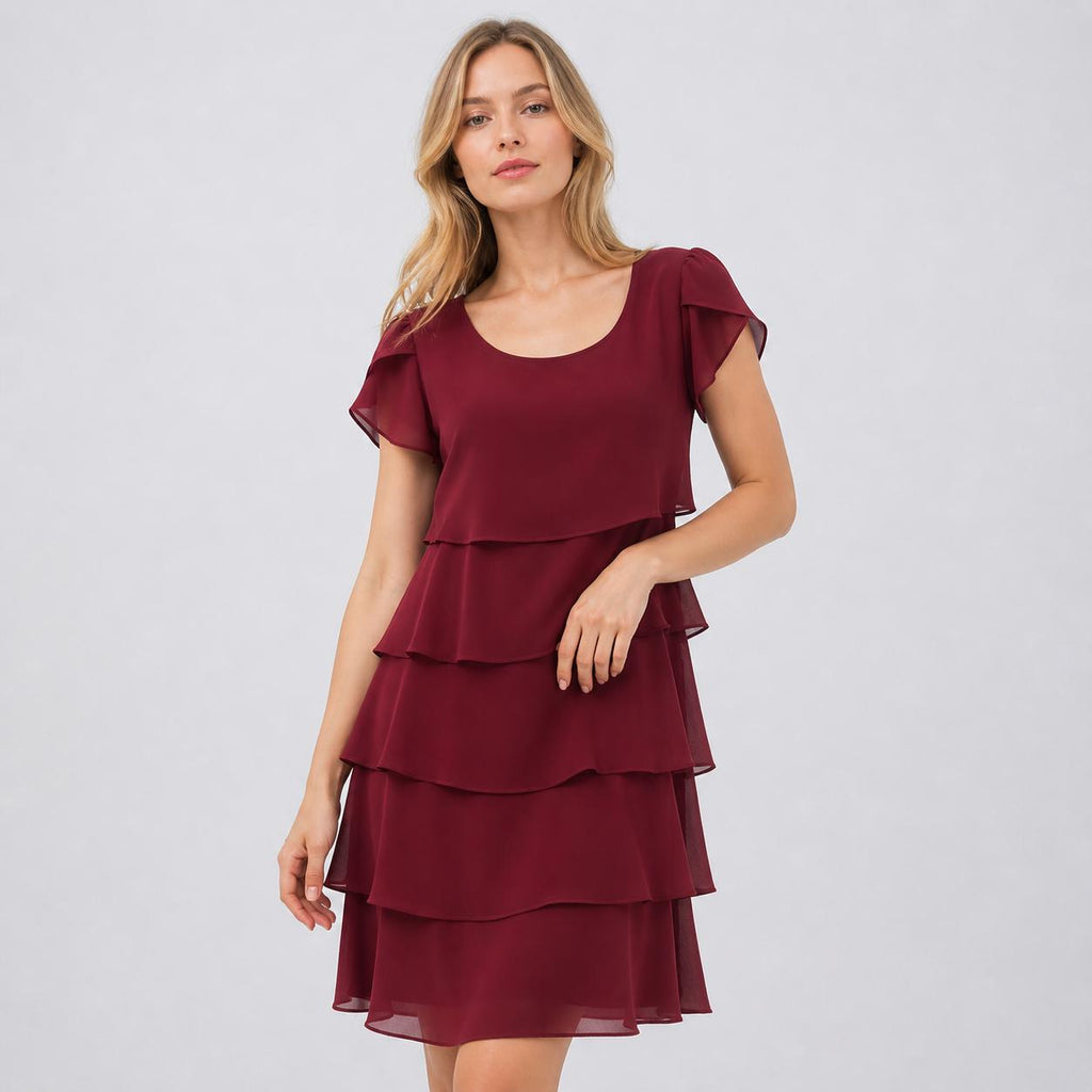 Chiffon Ruffle Mini Dress | Layered A Line Summer Party Wear
