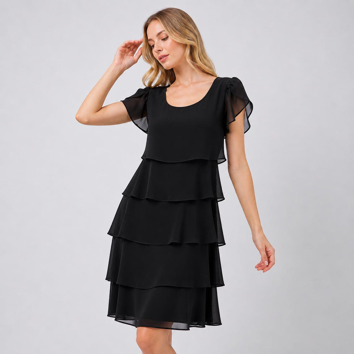 Chiffon Ruffle Mini Dress | Layered A Line Summer Party Wear