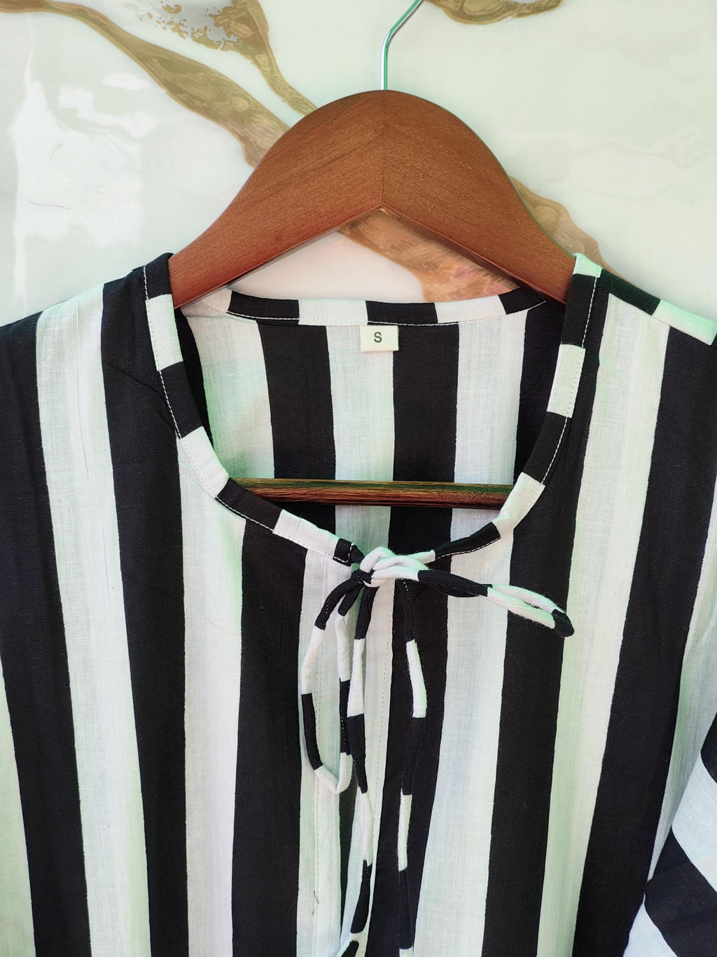 Black White Striped Midi Dress for Women | Puff Sleeve Cotton Dress | Casual Summer Dress | Boho Midi Dress | Loose Fit Dress