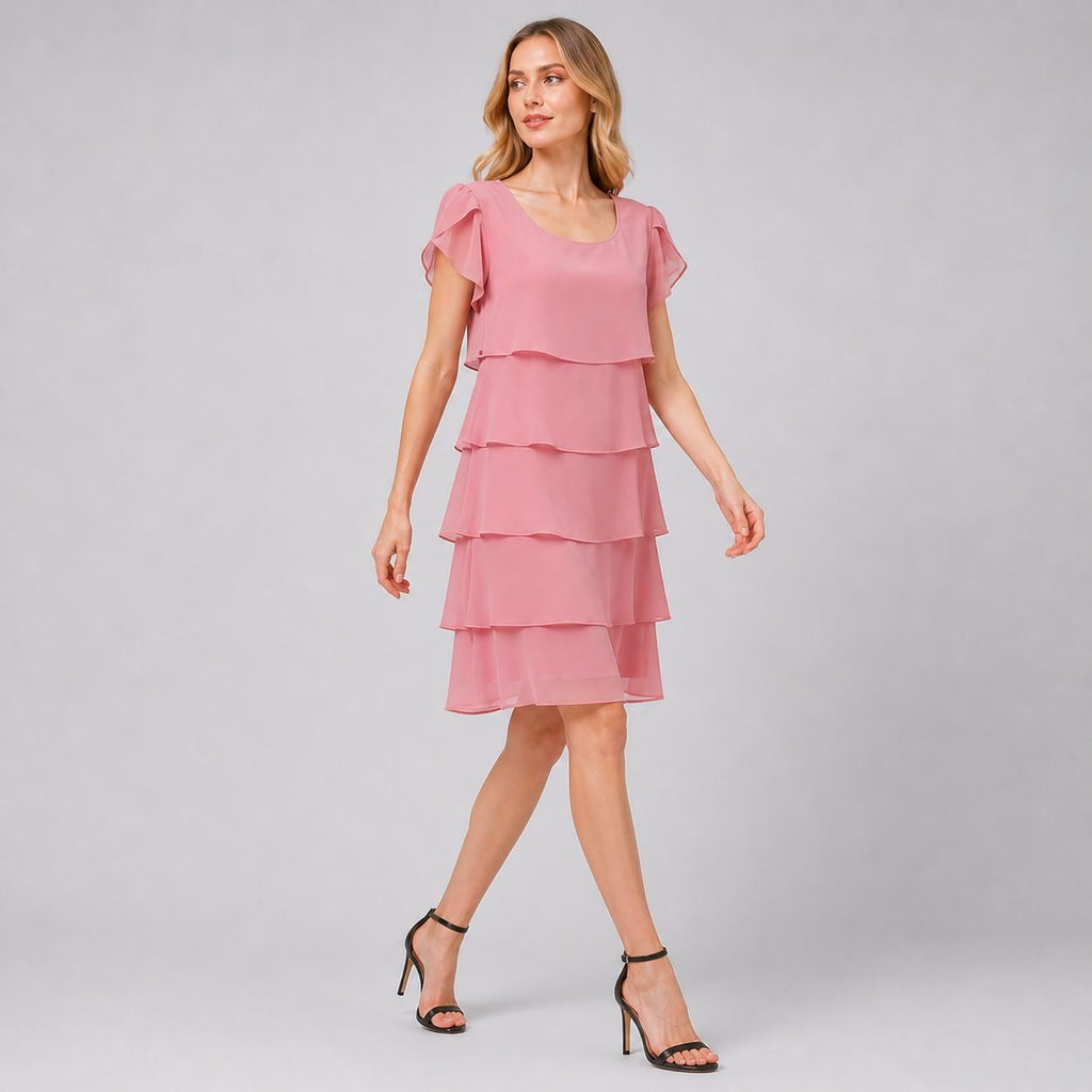 Chiffon Ruffle Mini Dress | Layered A Line Summer Party Wear