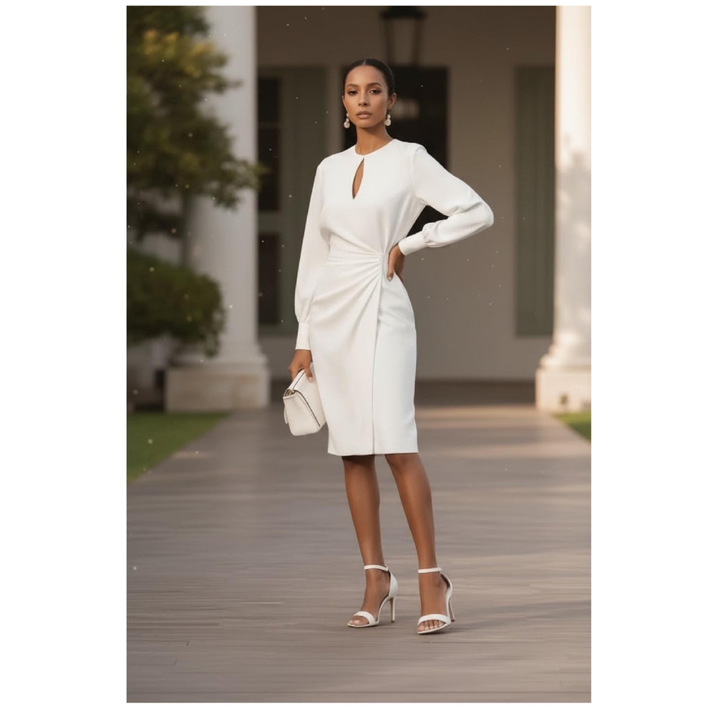 Elegant Floral Ruched Bodycon Midi Dress, Chic Wedding Guest Outfit