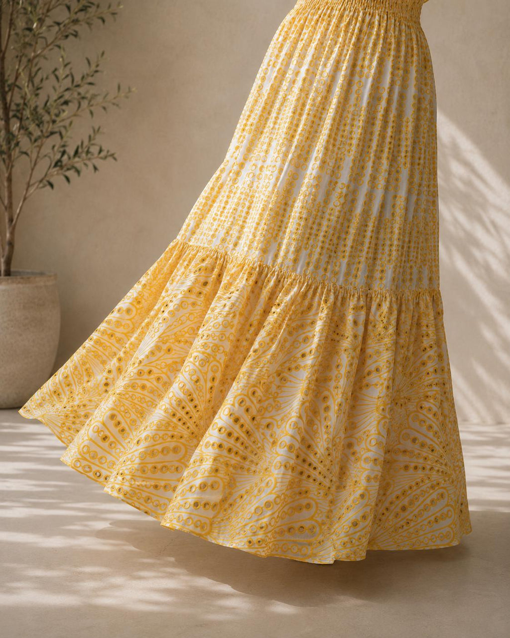 Boho Off Shoulder Maxi Dress Women, Eyelet Summer Beach Dress, Ruffle Vacation Sundress, White Yellow Dress