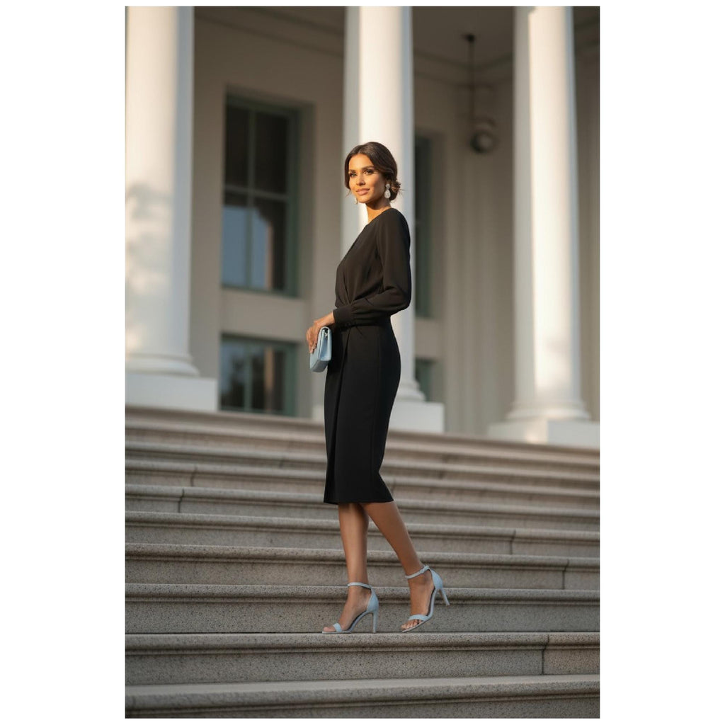 Elegant Floral Ruched Bodycon Midi Dress, Chic Wedding Guest Outfit