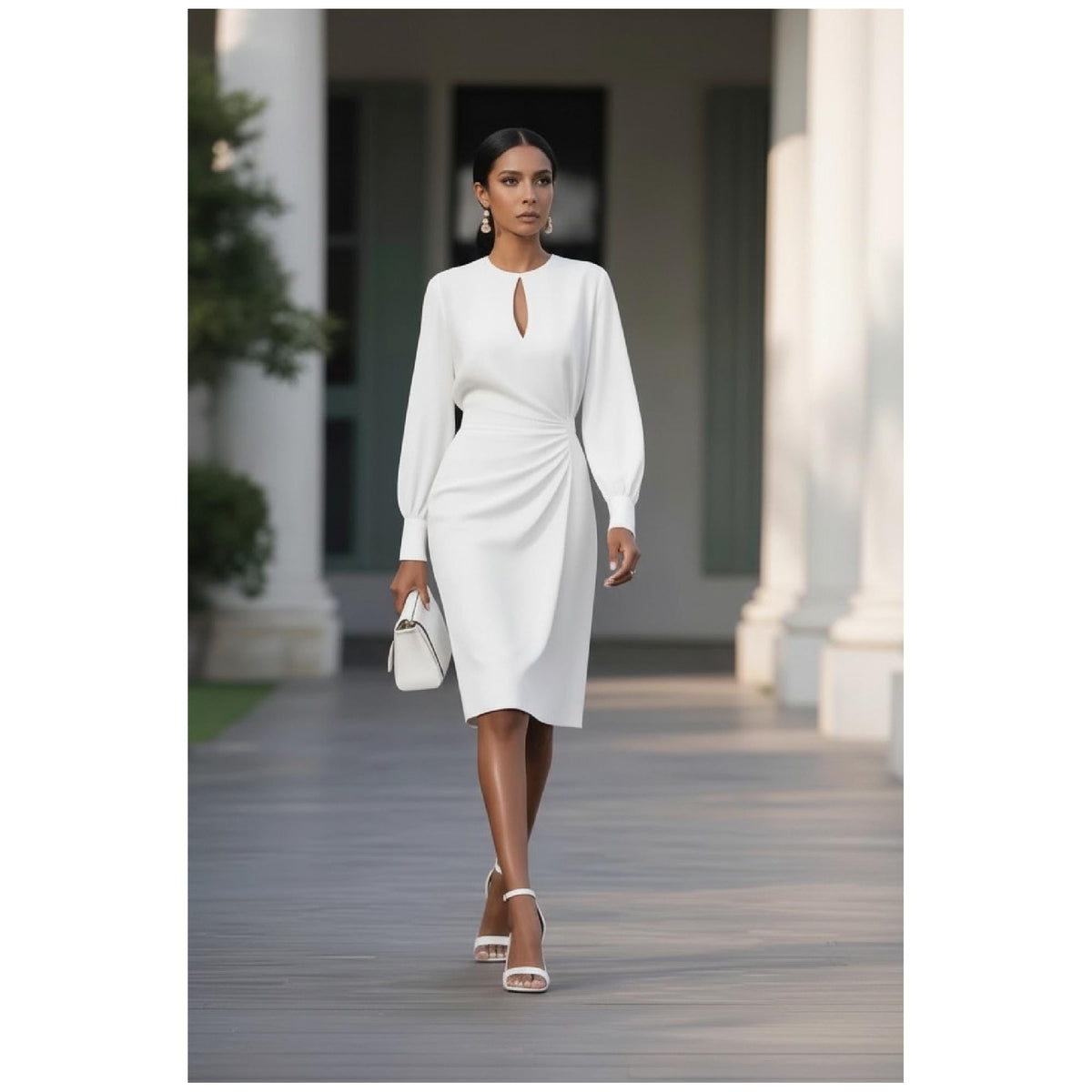 Elegant Floral Ruched Bodycon Midi Dress, Chic Wedding Guest Outfit