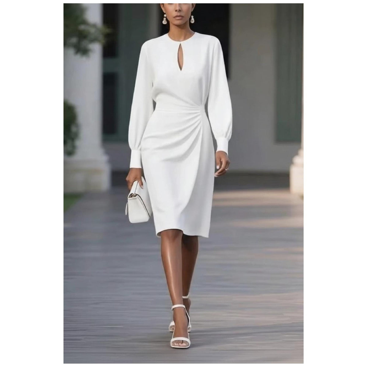 Elegant Floral Ruched Bodycon Midi Dress, Chic Wedding Guest Outfit