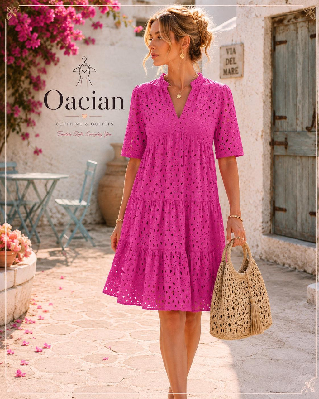 Boho Eyelet Mini Dress | V-Neck Ruffle Short Sleeve Cotton Blend Summer Vacation