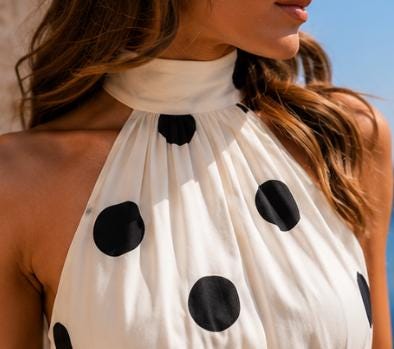 Polka Dot Tiered Maxi Dress, Italian Summer Vacation Outfit, Elegant Halter Neckline