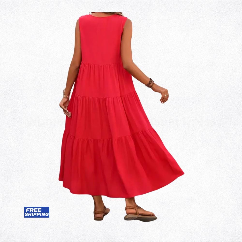 Women's Summer Midi Dress, Elegant Yellow Black Flowy Vacation Party Dress