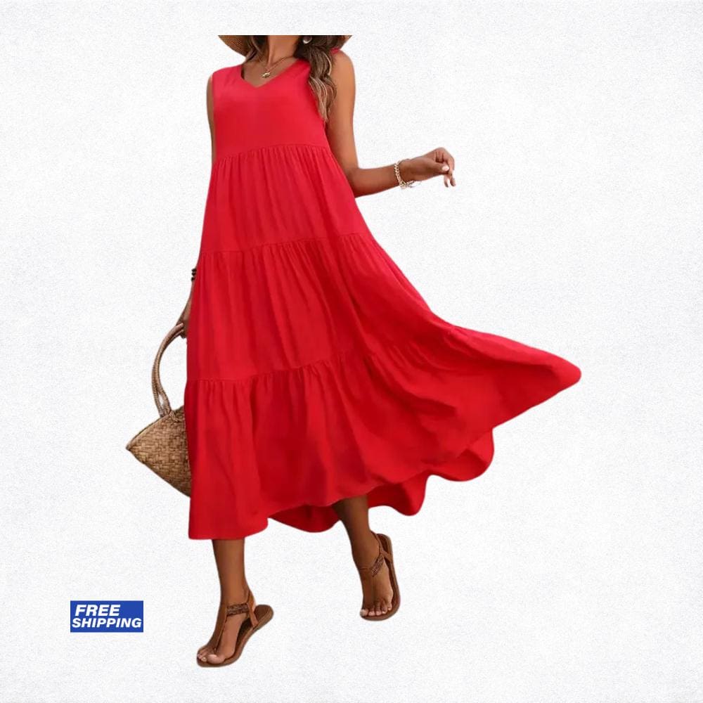 Women's Summer Midi Dress, Elegant Yellow Black Flowy Vacation Party Dress